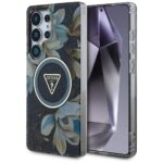 Case Guess Glitter Flowers Triangle Buttons MagSafe for Samsung Galaxy S25 Ultra black