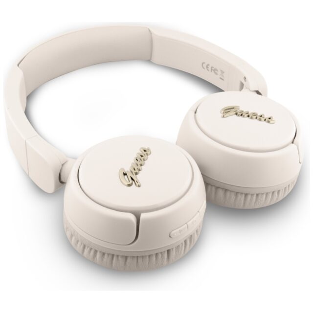 Headphones Guess Bluetooth 5.3 Metal Logo Script beige - imagine 3
