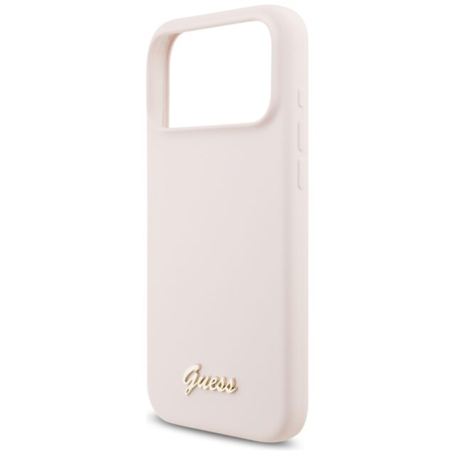 Case Guess Silicone Script Metal Logo MagSafe for iPhone 17 Pro Max pink - imagine 6