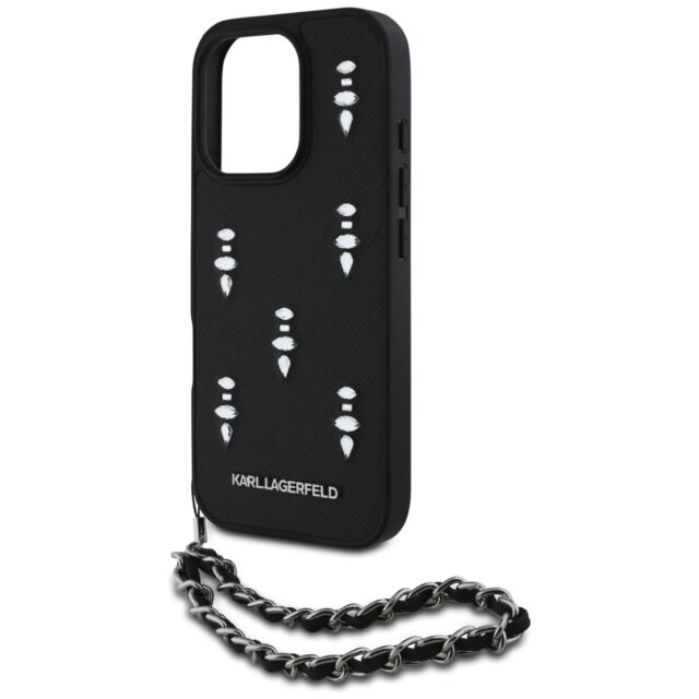 Case Karl Lagerfeld Saffiano Crystals w/Chain for iPhone 16 Pro black - imagine 5