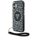 Case Guess HC IML Leopard Triangle Cord Strap for iPhone 16 MagSafe black