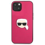 Karl Lagerfeld KLHCP13MPKMP iPhone 13 / 14 / 15 6,1" pink hardcase Leather Ikonik Karl`s Head Metal - imagine 3