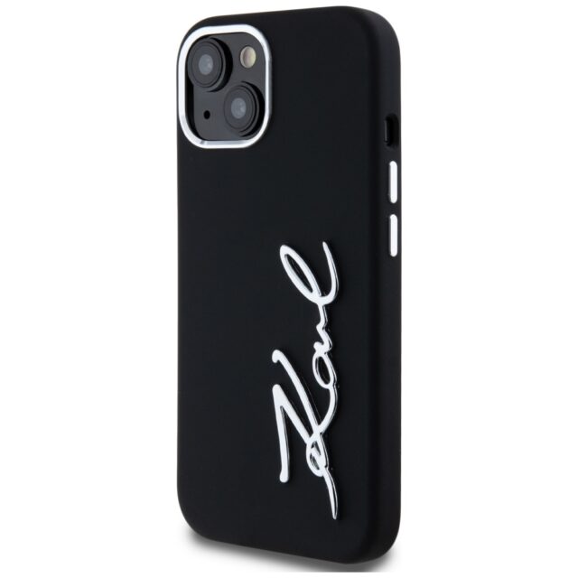 Case Karl Lagerfeld Silicone Metal Script Logo for iPhone 15 black - imagine 2