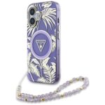 Case Guess Palm Trees Triangle Pearl Strap MagSafe for iPhone 16 purple