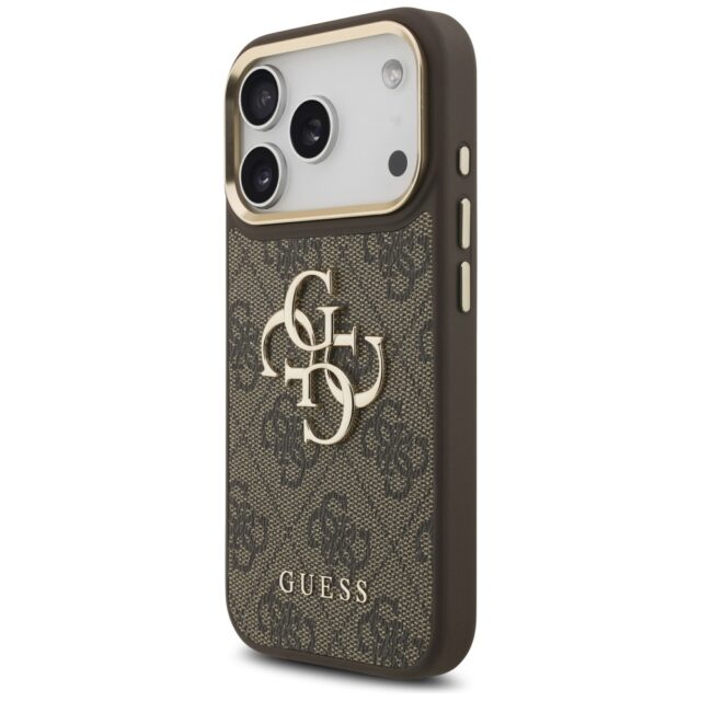 Guess 4G Big 4G Classic Logo Big Strap Metal Buttons Case for iPhone 17 Pro Brown - imagine 2
