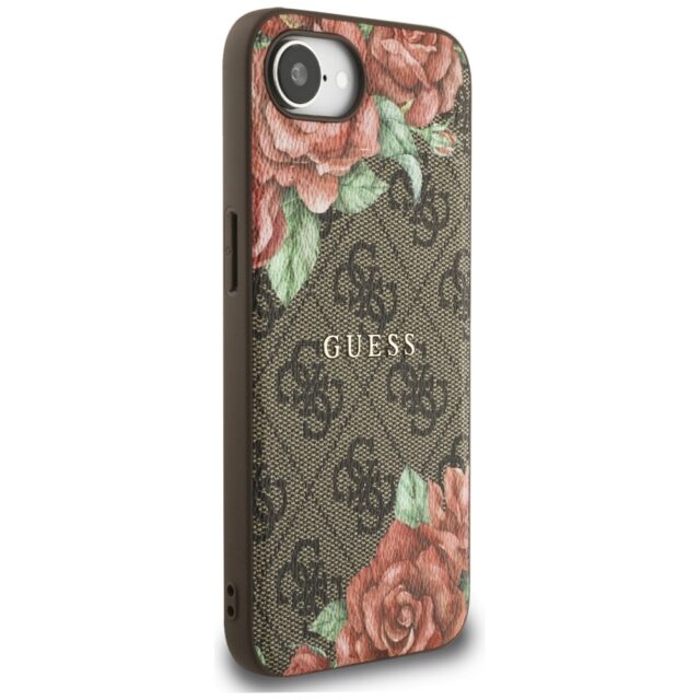 Case Guess 4G Flowers Print MagSafe for iPhone 16e brown - imagine 4