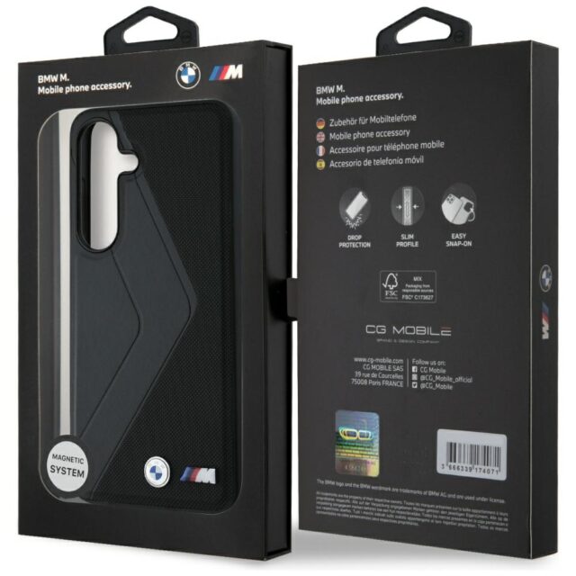 Case BMW Leather Oversized Stripes MagSafe for Samsung Galaxy S25 black - imagine 8