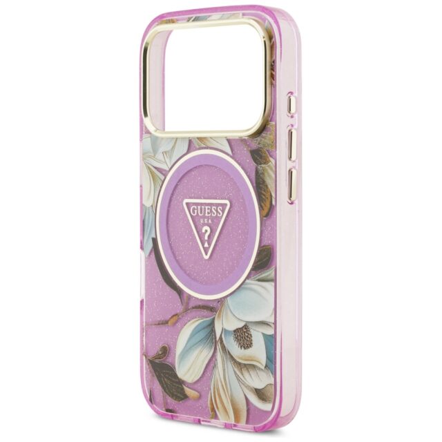 Case Guess IML Glitter Flowers Triangle MagSafe for iPhone 17 Pro Max purple - imagine 6
