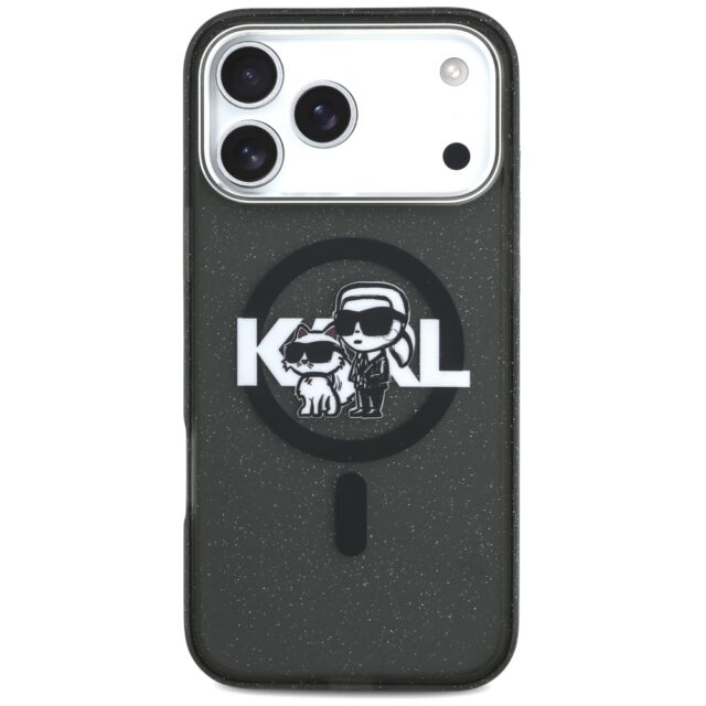 Karl Lagerfeld IML Glitter Karl & Choupette Sketch Logo MagSafe Case for iPhone 17 Pro Max Black - imagine 3