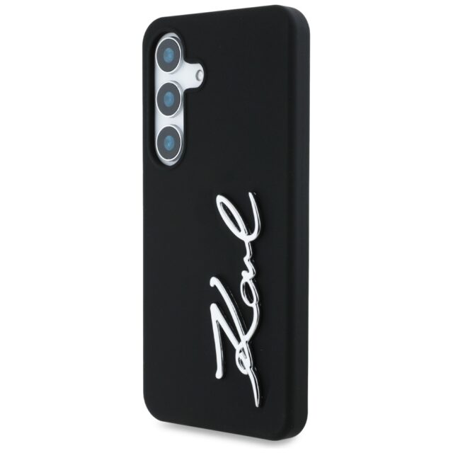 Case Karl Lagerfeld Silicone Metal Signature Logo Samsung Galaxy S25 black - imagine 2