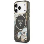 Guess IML Glitter Flowers Triangle MagSafe Case for iPhone 17 Pro Black - imagine 2
