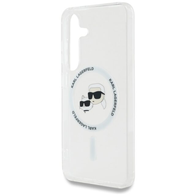 Case Karl Lagerfeld Button Karl & Choupette Heads Printed Logo MagSafe for Samsung Galaxy S25 white - imagine 6