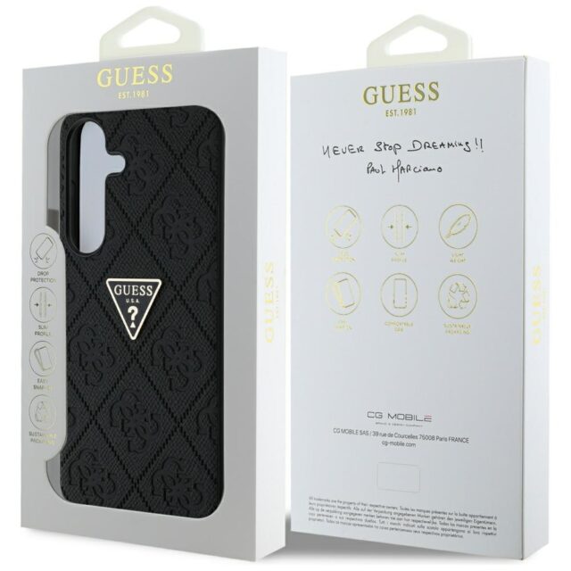 Case Guess Hot Stamp 4G Pattern Triangle Metal Logo for Samsung Galaxy S25 black - imagine 8