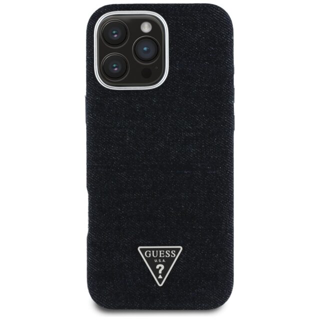 Case Guess Denim Triangle Logo MagSafe  for iPhone 16 Pro Max black - imagine 3