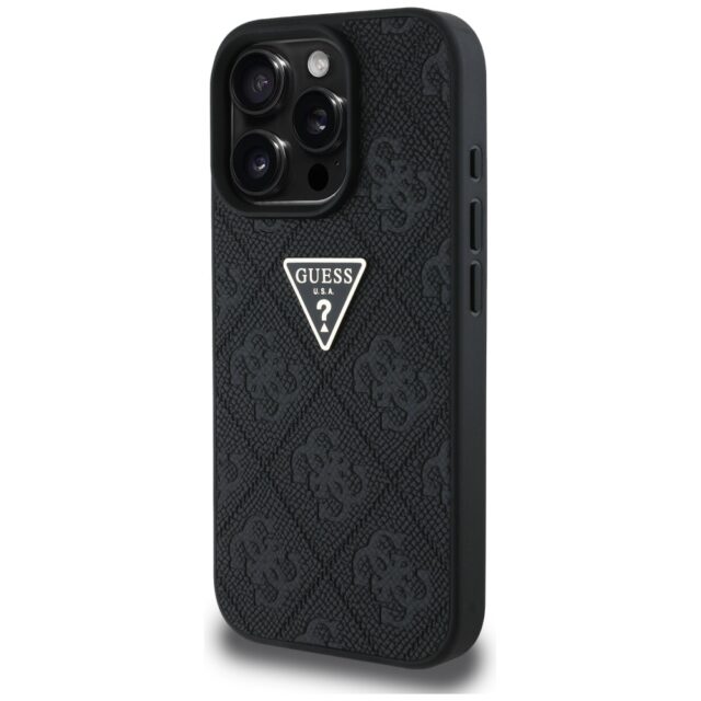 Case Guess Hot Stamp 4G Pattern Triangle Metal Logo for iPhone 16 Pro Max black - imagine 2