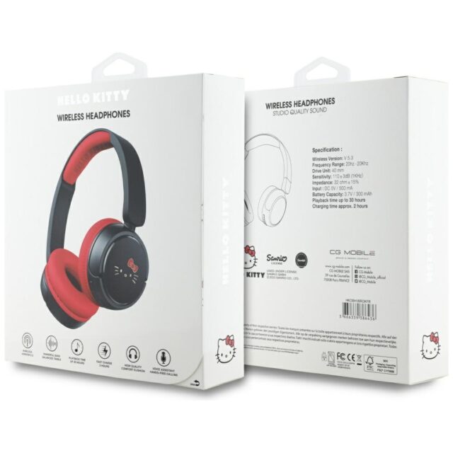 Hello Kitty Face Logo Bluetooth Headphones Red - imagine 5