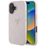 Case Guess Hot Stamp 4G Pattern Triangle Metal Logo for iPhone 16 pink