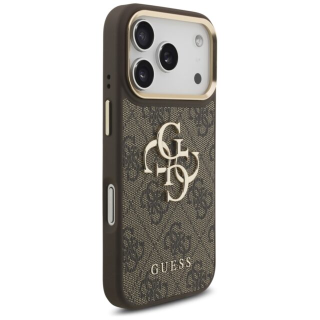 Guess 4G Big 4G Classic Logo Big Strap Metal Buttons Case for iPhone 17 Pro Brown - imagine 4