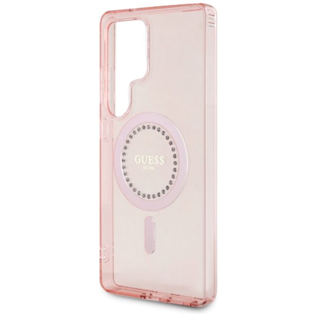 Case Guess Rhinestones Printed Classic Logo MagSafe Samsung Galaxy S25 Ultra pink - imagine 6