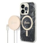 Guess Set GUBPP14XHMEACSK Case+ Charger iPhone 14 Pro Max 6,7" black hard case Marble MagSa