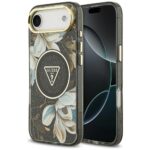 Guess IML Glitter Flowers Triangle MagSafe case for iPhone Air black