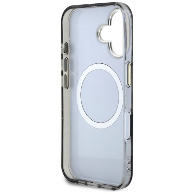 Case Guess Glitter Flowers Triangle Buttons MagSafe for iPhone 16 black - imagine 7