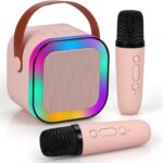 Extralink Kids Mini Karaoke LED Speaker 2x Mic Pink | Karaoke Set | speaker, 2x microphone, Bluetooth, AUX, SD card slot, RGB lighting