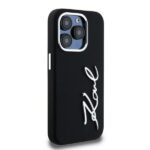 Case Karl Lagerfeld Silicone Metal Script Logo for iPhone 15 Pro Max black - imagine 4