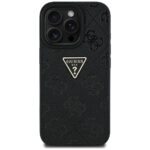 Case Guess Hot Stamp 4G Pattern Triangle Metal Logo for iPhone 16 Pro Max black - imagine 3
