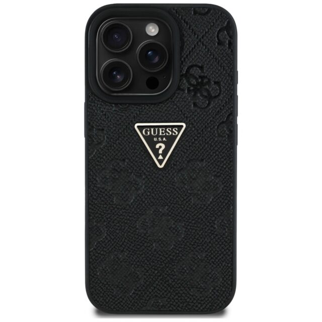 Case Guess Hot Stamp 4G Pattern Triangle Metal Logo for iPhone 16 Pro Max black - imagine 3
