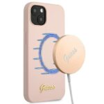 Guess GUHMP13MLSLMGLP iPhone 13 / 14 /15 6,1" light pink hardcase Silicone Script Gold Logo Magsaf