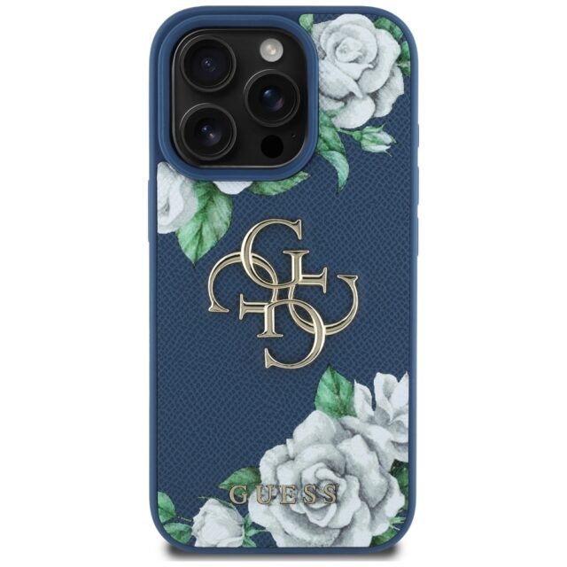 Case Guess Grained Roses Big 4G logo for iPhone 16 Pro Max blue - imagine 3