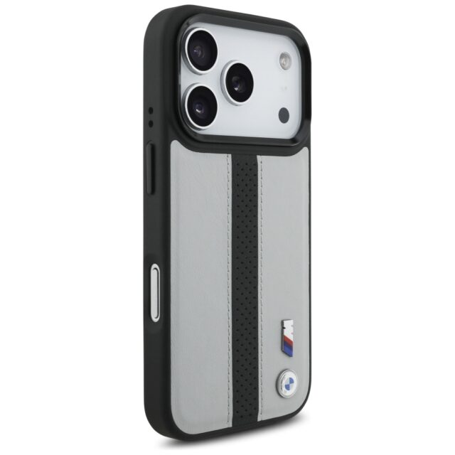 Case BMW M Perforated Stripe Logo MagSafe for iPhone 17 Pro gray - imagine 4
