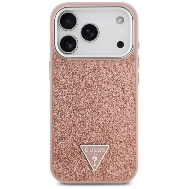 Guess Glitter Triangle Logo MagSafe Case for iPhone 17 Pro Pink - imagine 3