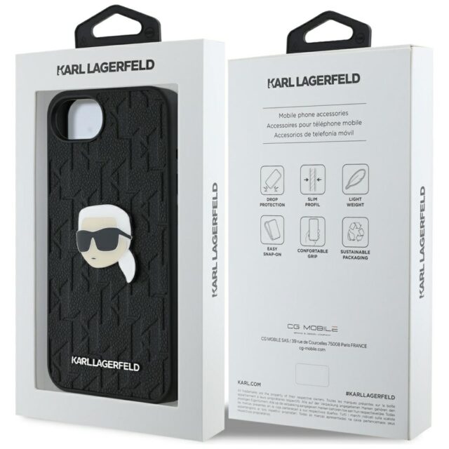 Case Karl Lagerfeld Monogram Karl Head Pin for iPhone 16e black - imagine 8