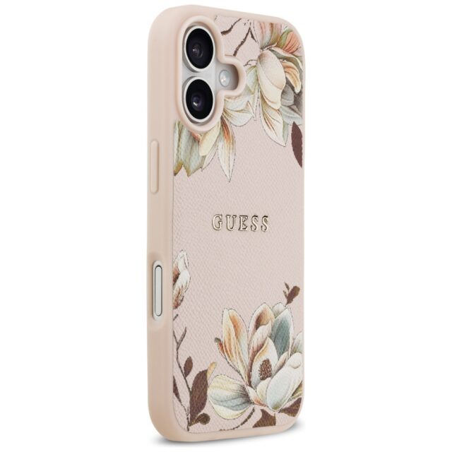 Guess Grained Flowers Classic Logo MagSafe Case for iPhone 17 Pink - imagine 4