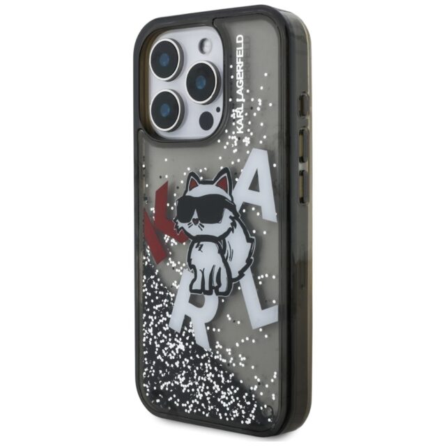 Case Karl Lagerfeld Liquid Glitter       Choupette Logo MagSafe for iPhone 16 Pro Max black - imagine 2