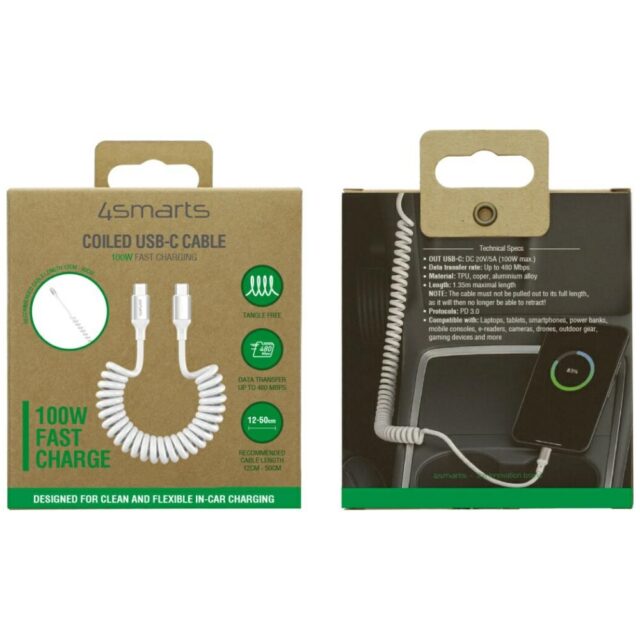 Cable 4smarts spiral USB-C to USB-C 100W white - imagine 7