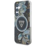 Case Guess Glitter Flowers Triangle Buttons MagSafe for Samsung Galaxy S25 black - imagine 2
