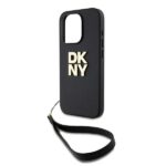 DKNY DKHCP15LPBSWSK iPhone 15 Pro 6.1 inch black hardcase with Wrist Strap and Stock Logo - imagine 5