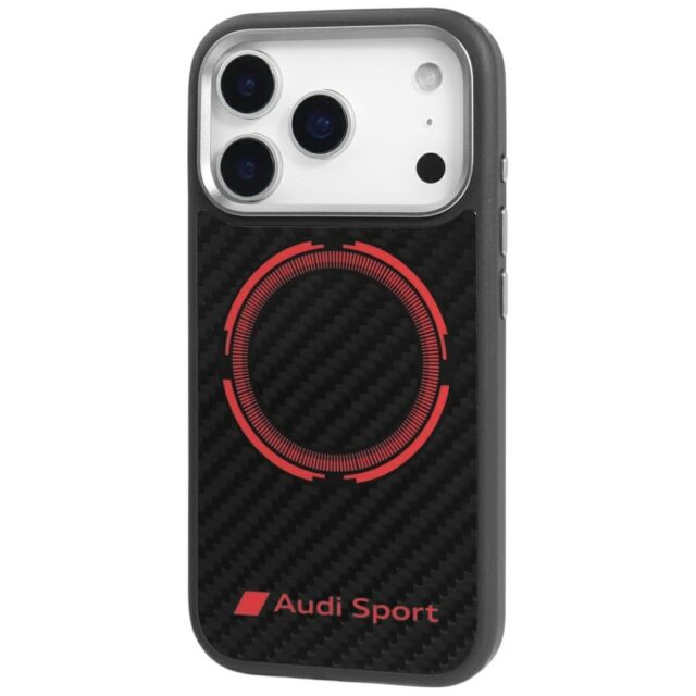 Case Audi RSQ Carbon Fiber Sport Red Circle MagSafe for iPhone 17 Pro black - imagine 3