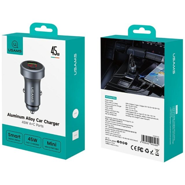 USAMS CC327 car charger Aluminum 45W USB-A USB-C tarnish - imagine 5