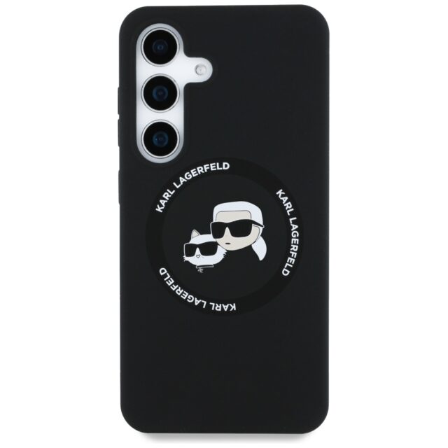 Case Karl Lagerfeld Silicone Double Heads And Circle MagSafe Samsung Galaxy S25 black - imagine 3