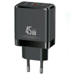 USAMS Charger 1xUSB-C+1xUSB 45W(only head) GaN PD3.0 +QC3.0 Fast Charging black/blackCC178TC01