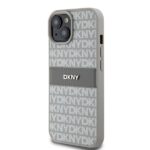 DKNY DKHCP15SPRTHSLE iPhone 15 / 14 / 13 6.1 inch beige hardcase Leather Mono Stripe & Metal Logo - imagine 2