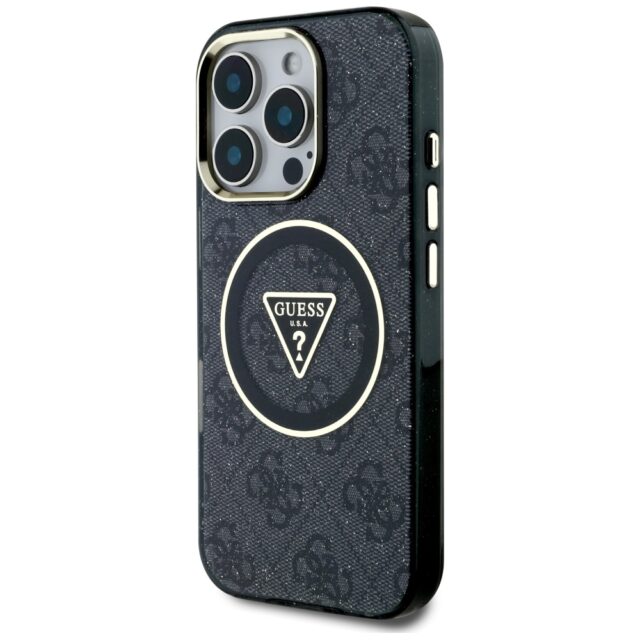 Case Guess IML Metal Glitter 4G Circle Triangle MagSafe for iPhone 16 Pro black - imagine 2