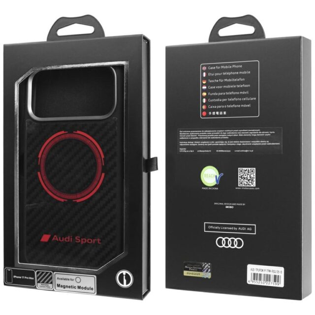Case Audi RSQ Carbon Fiber Sport Red Circle MagSafe for iPhone 17 Pro Max black - imagine 9