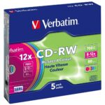 CD-RW Verbatim COLOUR SL 700MB 8-12X 5-pack Multicolor 43167
