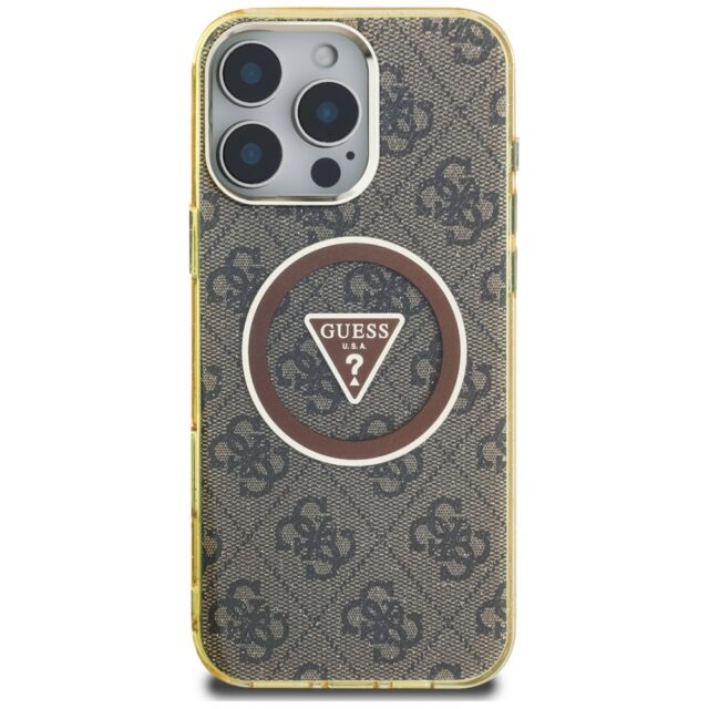 Case Guess IML Metal Glitter 4G Circle Triangle MagSafe for Phone 16 Pro brown - imagine 3