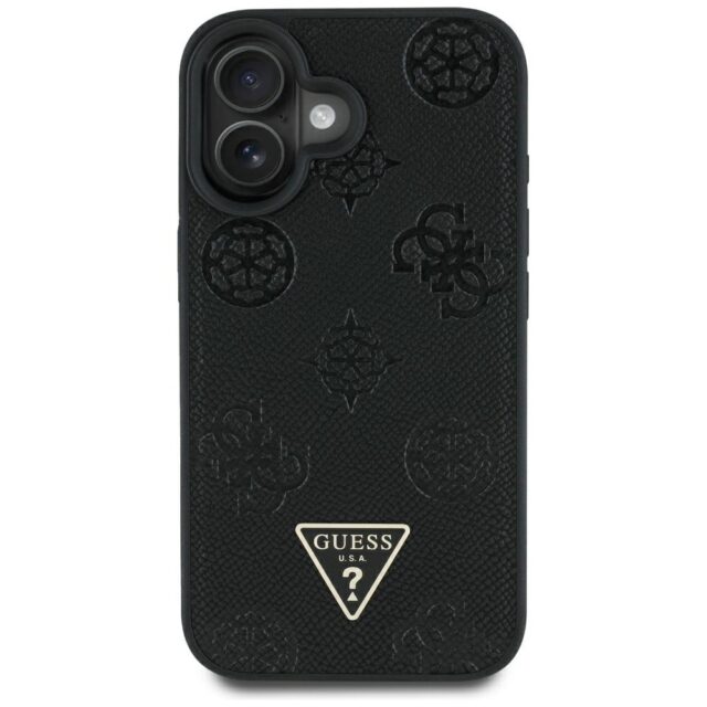 Case Guess Grained Hot Stamp Peony Triangle Logo MagSafe for iPhone 16 black - imagine 3